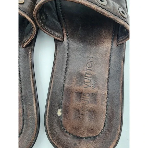 Louis Vuitton Brown Leather Studded Sandals Mens Please Read Description - Picture 5 of 8